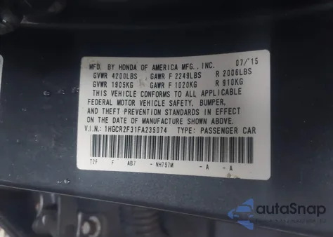 2015 Honda Accord Lx z USA, uszkodzony, nr VIN 1HGCR2F31FA235074